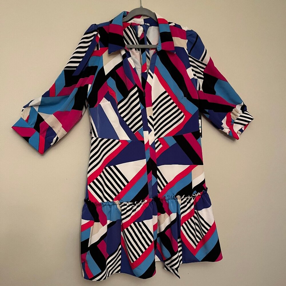 Gorgeous Karl Langerfeld tunic or short dress, swing, belted, bright graphic